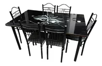 Juego De Comedor Con 6 Sillas Mesa Mdf Vidrio Rect. Negro