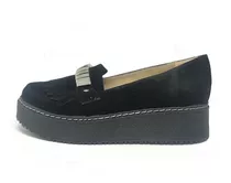 Zapato Mocasín Dama Plataforma Baja Flecos Gamuza