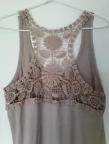 Remera Musculosa Beige De Modal Y Encaje. Talle M