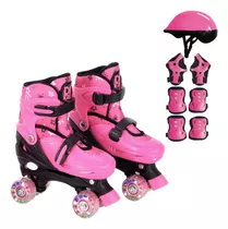 Patins Infantil Feminino Menina Rosa Quad Roller C/ Proteção