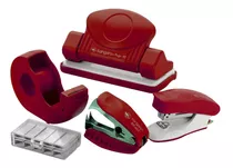 Set Perforadora + Corchetera + Disp De Cinta 10m/z5 Rojo