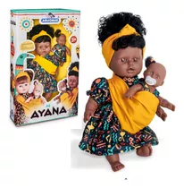 Boneca Ayana Negra Mãe E Filha Bebê Com Chupeta Divertido