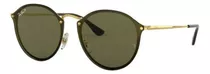 Óculos De Sol Polarizados Ray-ban Round Blaze Standard Armação De Metal Cor Polished Gold, Lente Green De Plástico Clássica, Haste Polished Gold De Metal - Rb3574n