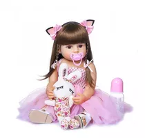 Boneca Bebê Reborn Coelhinho 55cm Menina 100% Silicone