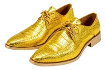 Zapatos Artesanales  Hombre Dorado Grabado Croco Exclusivo