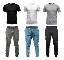 Combo Ropa Tres Remeras Lisas + Tres Jogger Cargo 