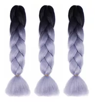 Kanekalon Para Trenzas Color  Negro Con Gris Set 5 Paquetes