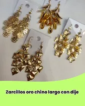 Zarcillos Oro Chino Largo Con Dije 12 Unidades Al Mayor