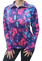 Campera Lycra Estampada Deportiva Mujer Con Bolsillos