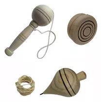 Set Trompo, Yoyo, Coca O Balero En Madera Mafego Didácticos