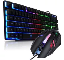 Kit Teclado Semi Mecânico Hawke + Mouse Gamer Led 7 Cores Cor Do Mouse Preto Cor Do Teclado Preto