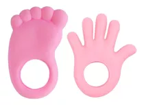 Kit Mordedor Mãozinha + Pezinho Furo Alivio Bebe Infantil Cor Rosa