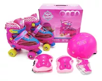 Roller Patins Infantil Feminino Quad 4 Rodas + Kit Proteção 