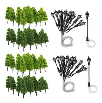 80pcs / Set Árboles Modelo Y Farolas Parque De Trenes