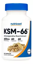 Ksm 66 Extracto Raiz Ashwagandha X 600 Mg X 60 Caps Usa Sabor Neutro