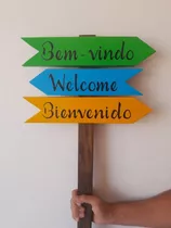 Placa Externa De Jardim: Bem-vindo, Welcome, Bienvenido