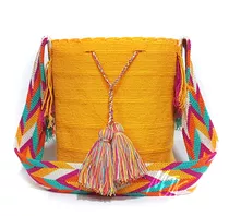 Mochila Wayuu Unicolor Amarillo Pastel Grande Original