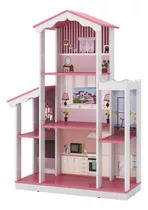 Mega Casa De Boneca Barbie Rosa Adesivada Grande Madeira Mdf