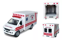 Miniatura 13cm Ambulância Abre Porta Ferro Fricção Coleção 