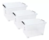 Set X3 Baul Caja Organizadora Plástico C/ruedas 60 Lts