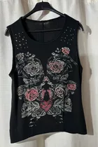 * Divina! Remera Sin Mangas Estampada De Modal. Talle Xl 