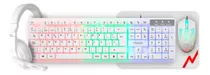 Kit 4 En 1 Combo Gamer Noga Blanco De Teclado Mouse Auriculares Y Pad Luces Rgb Led Usb Pc Notebook Netbook