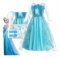 Vestido Fantasia Frozen Infantil Elsa Com Capa E Acessórios