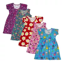 Kit 5 Vestidos Infantis Estampado Roupa De Menina 1 À 8 Anos