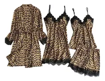 Conjunto Albornoz Sexy Estampado Leopardo Vestido Por Mayor