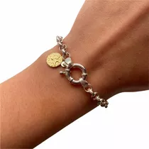 Pulsera Espíritu Santo Plata 925 Oro 18k Roló Medalla Mujer