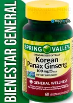 Spring Valley Korean Panax Ginseng Premium  | 60 Cápsulas Sabor Sin Sabor