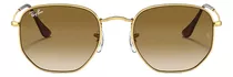 Anteojos De Sol Ray-ban I-shape Hexagonal Large Con Marco De Metal Color Polished Gold, Lente Light Brown De Cristal Degradada, Varilla Polished Gold De Metal - Rb3548