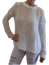 Sweater Color Marfil Semi Peludo / Angora C/ Leves Brillitos