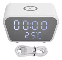 Cargador Inalámbrico Reloj Despertador Alta Gama Termómetro Color Blanco