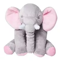 Almofada Elefante Travesseiro Pelúcia Bebê Dormir Cinza 60cm Cor Cinza Com Rosa