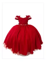 Vestido Infantil Vermelho C/ Busto Nervura C/ Pérolas Damas