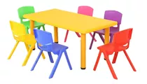 Mesa Infantil Rectangular De Plástico Con 6 Sillas