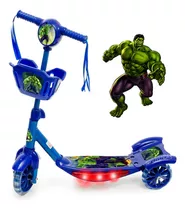 Patinete Musical 3 Rodas Infantil Cesta E Luzes Hulk