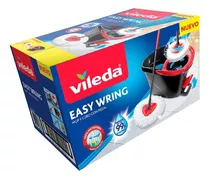 Vileda Easy Wring Mopa Microfibra Balde Centrifugado A Pedal Color Negro Y Rojo