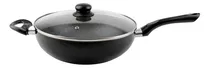 Wok Cuori 30cm Aluminio Interior Antiadherente Inc. Tapa Ero Color Negro