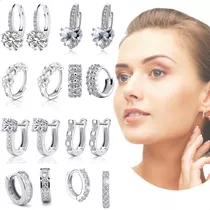 Finas Aretes De Mujer Plata Con Brillantes 8 Set De Aretes