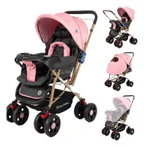 Coche Cuna Ebaby Multifuncion Premiun Mango Reversible Color Rosa Color Del Chasis Plomo