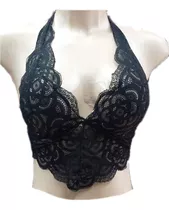 Top/croped Encaje Elastizado - Negro - Talle Único. Nuevo!