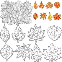 80 Pcs Color Your Own Fall Leaves Kit Diy Coloring Craf...