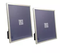Kit Dois Porta Retratos Aço Inox E Vidro Luxe 15x20 Cor Prateado