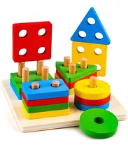 Juego De Encastre Madera Didáctico Para Bebes Y Nños 16 Pcs