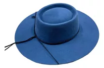 Sombrero Huaso Paño Ala Corta 9 Cm-copa Alta 11 Cm - Azul-.