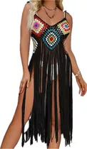 Vestido Playero Cover Up Importado Con Flecos 