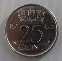Holanda Países Bajos 25 Cents 1963 1966 Reina Juliana Km#183