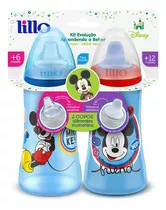 Kit 2 Copos Colors Bico De Silicone Disney Mickey Azul Lillo